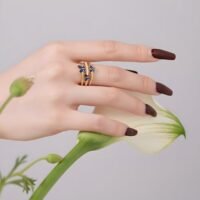 Blue CZ Butterfly Ring Cubic Zirconia Non Tarnish 14K Gold Plated - Image 3