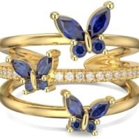 Blue CZ Butterfly Ring Cubic Zirconia Non Tarnish 14K Gold Plated