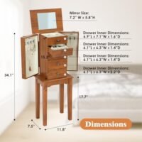 Jewelry Armoire Standing Jewelry Cabinet 5 Drawers 2 Side Doors - Image 9
