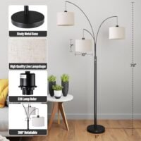 SUNMORY 3 Lights Floor Lamp for Living Room, 78" Tall Standing Lamp with Hanging Drum Shade - Image 3
