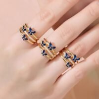 Blue CZ Butterfly Ring Cubic Zirconia Non Tarnish 14K Gold Plated - Image 4